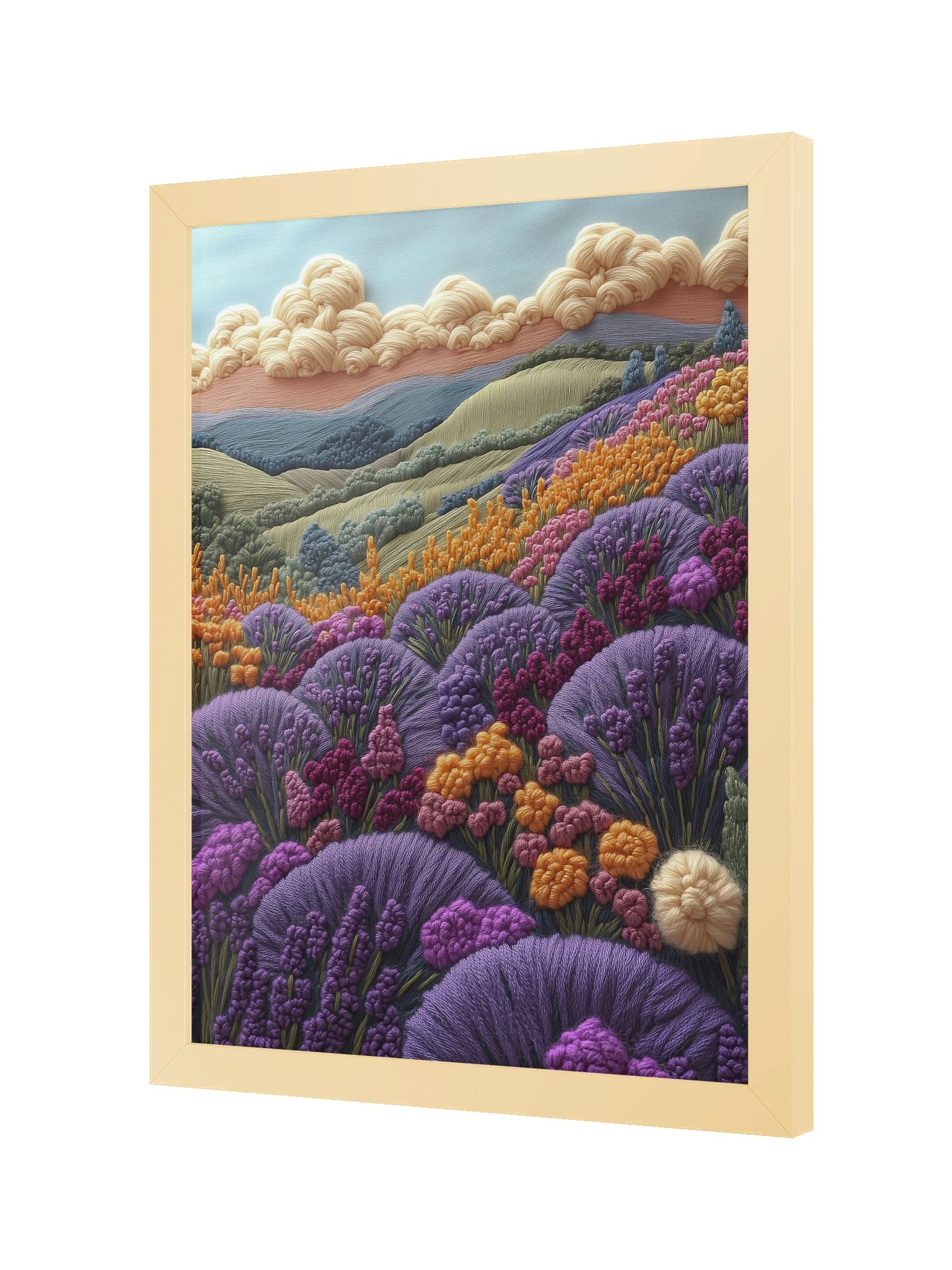 Summer Fields of Hokkaido | Embroidery-Style Wall Art — Framed Print product image (2)