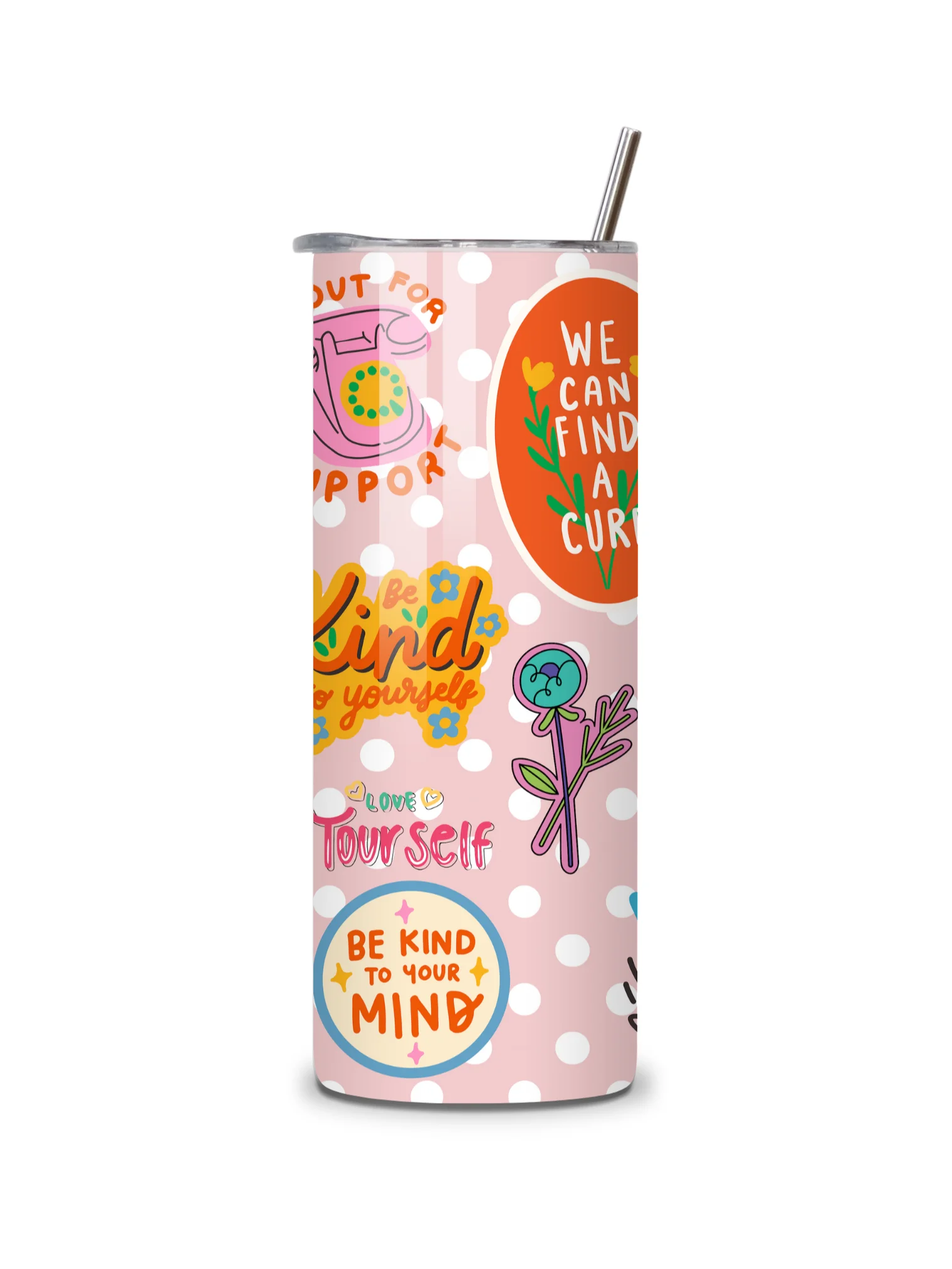 Inspirational Quotes 20oz Skinny Tumbler, Motivational Design, Double-Walled Insulated Stainless Steel, Metal Straw, Gift for Women, Teens, and Positivity product image (4)