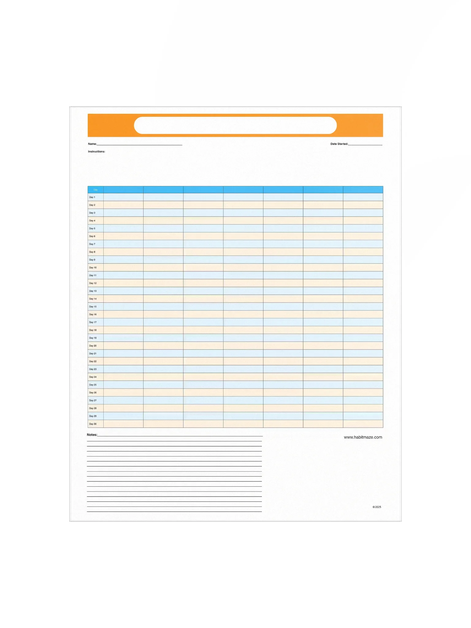 30 Day Blank Planner With 7 Columns and Notes product image (2)