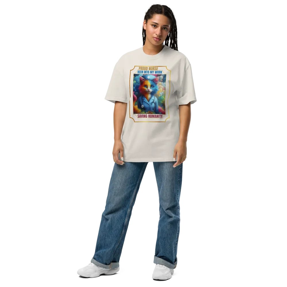 Whimsical Nurse Cat Oversized Tee product image (35)