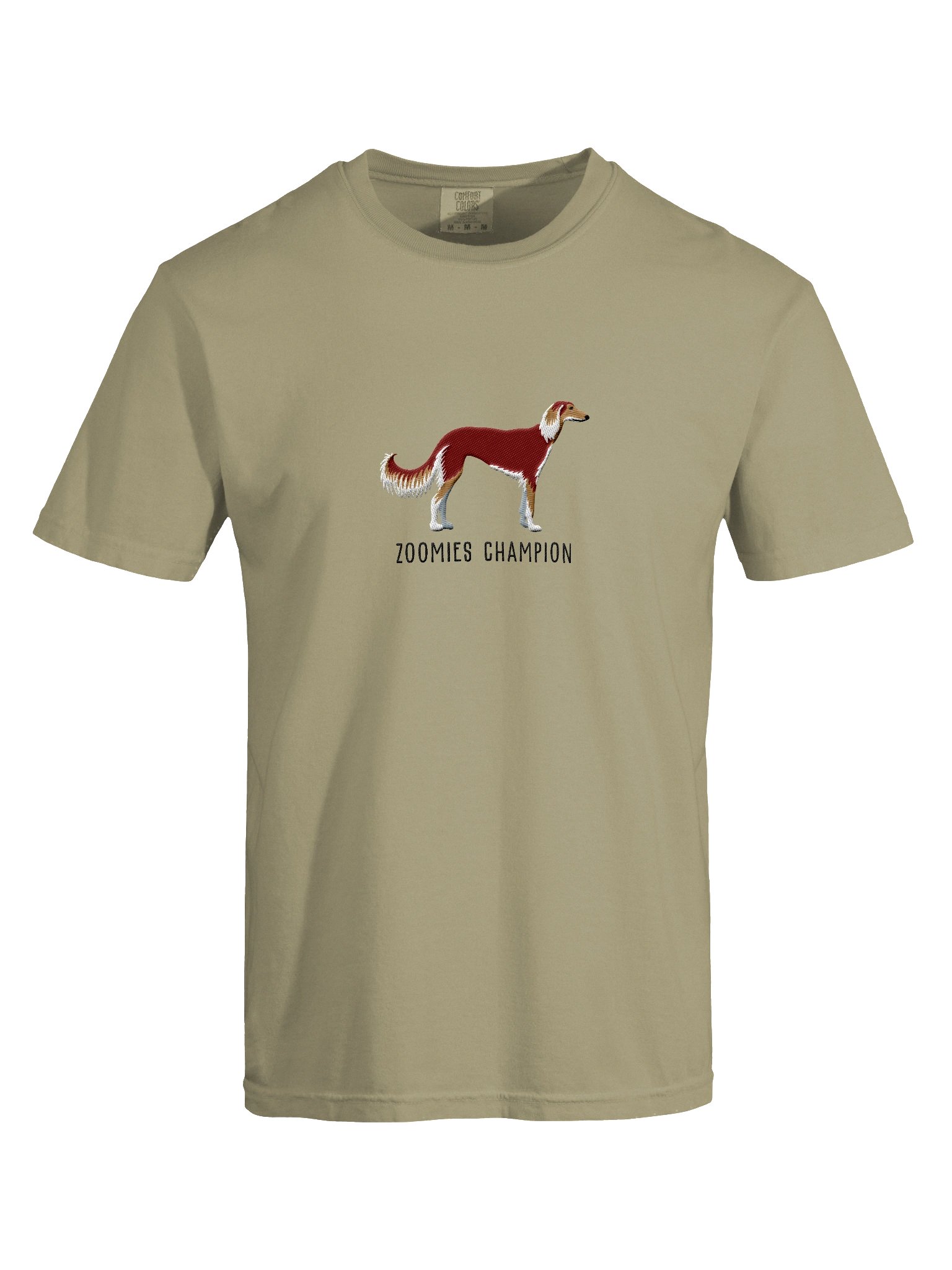 Zoomies Champion T-Shirt(Embroidered) of a Saluki(Chocolate & Tan) product image (10)