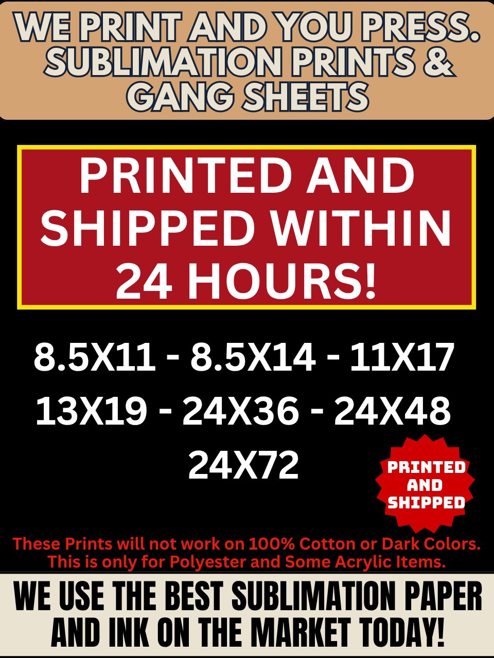 We Print and You Press - Sublimation Transfer Prints - Individual Sheets or Gang Sheet product image (1)