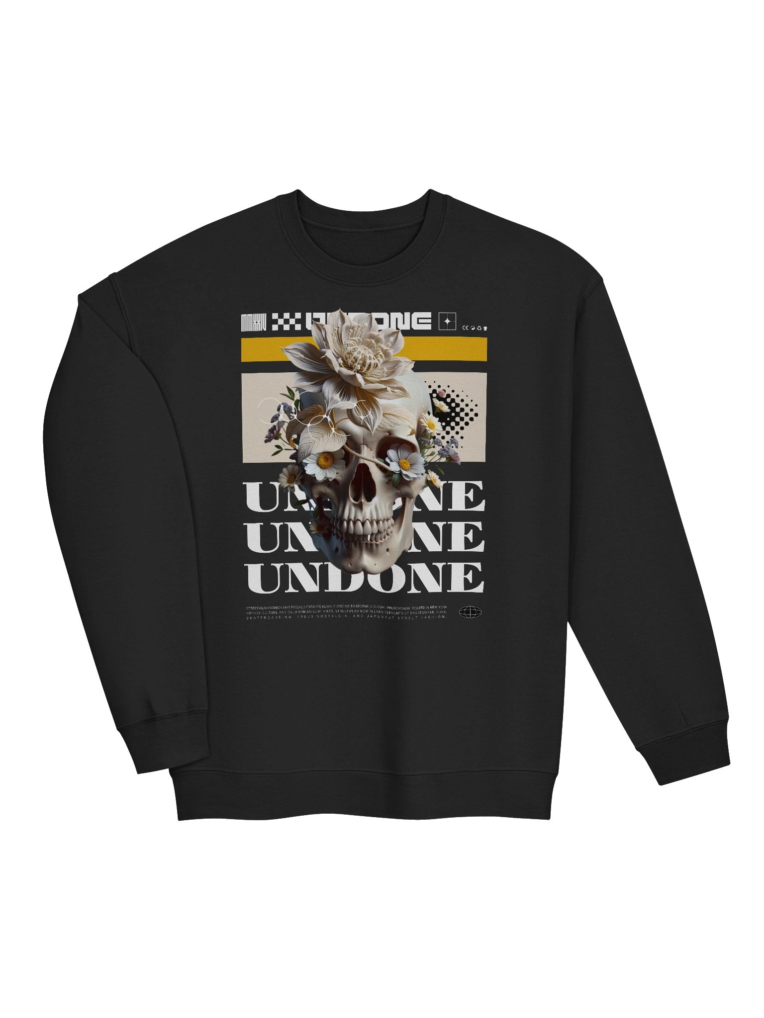 Y2K Crewneck Sweatshirt with Undone Skull Flower Motif product image (3)