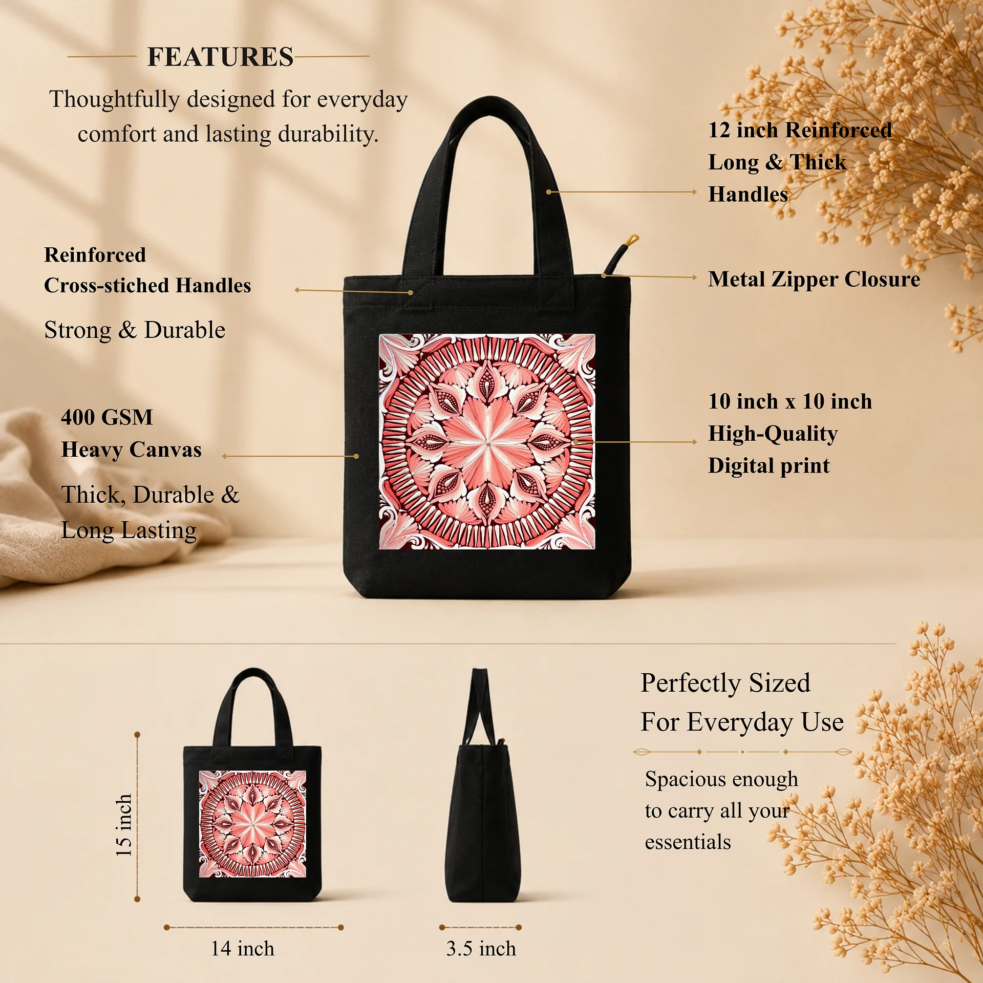 Pink Mandala Art Print Canvas Tote Bag product image (2)