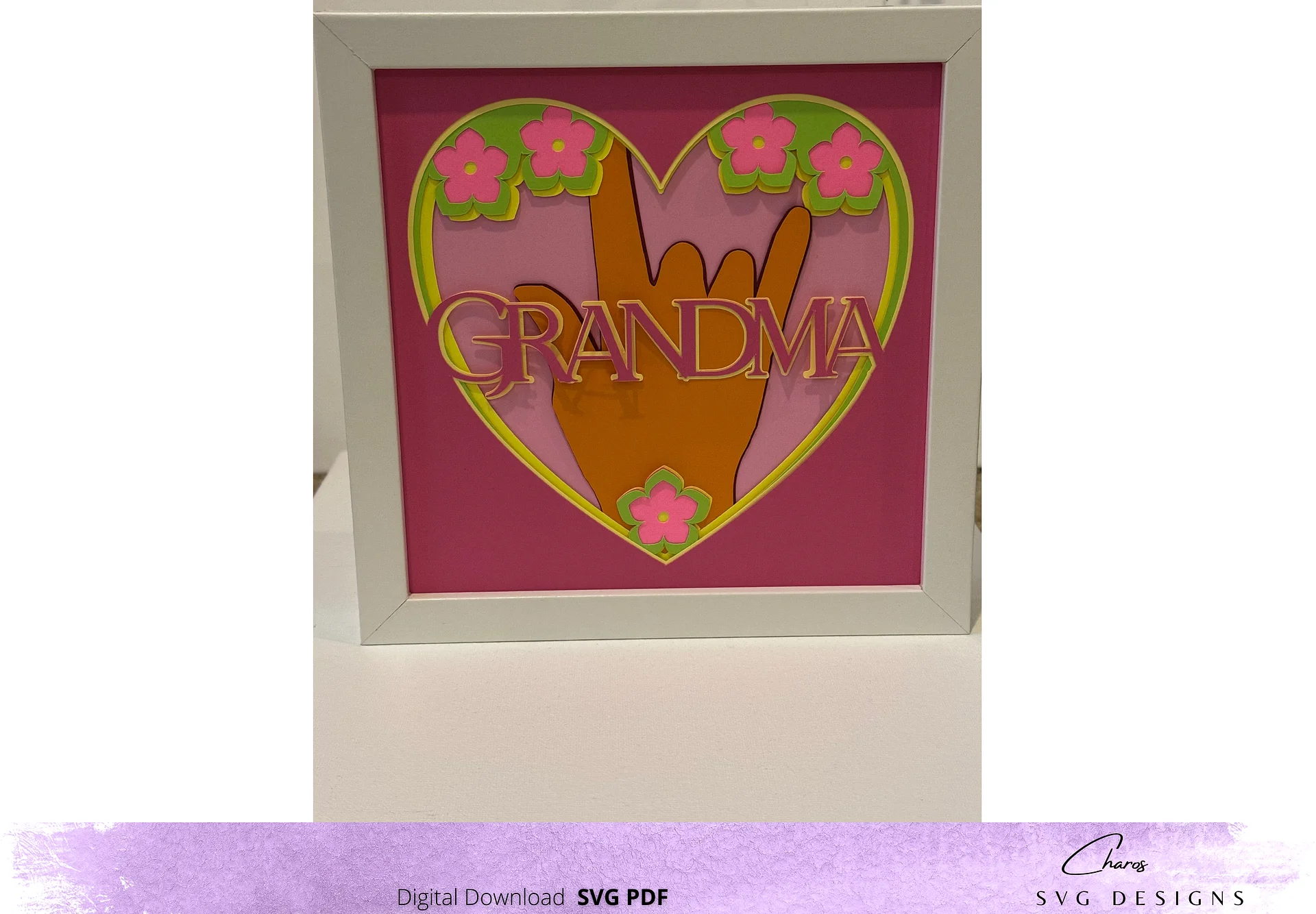 3D I Love You Grandma SVG in ASL Layered Shadow Box Design product image (4)
