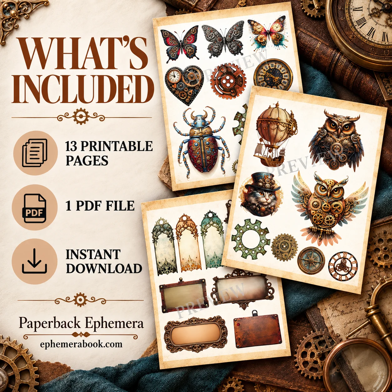 Steampunk Ephemera Printable PDF | 13 Junk Journal Sheets product image (3)