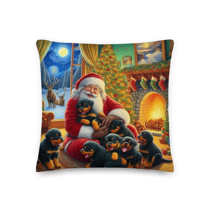Jolly Santa & Rottweiler Puppies Christmas Pillow product image (1)