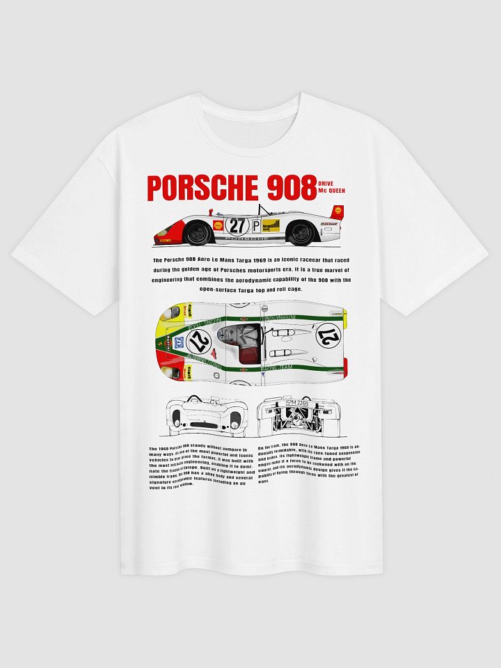 Porsche 908 T-Shirt | Steve McQueen Le Mans Drive Graphic Tee | Flunder Spyder Collector Racing Shirt product image (1)