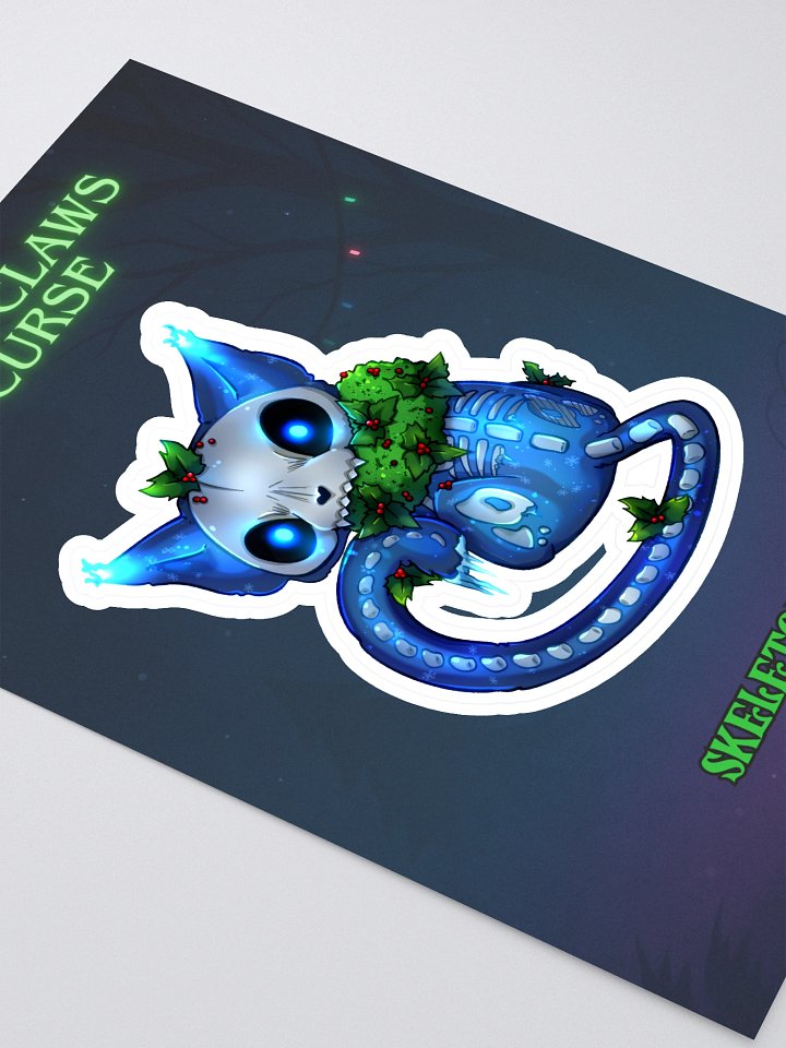 Santa Claws Curse | Skeleton Cat with Holly Sticker product image (2)