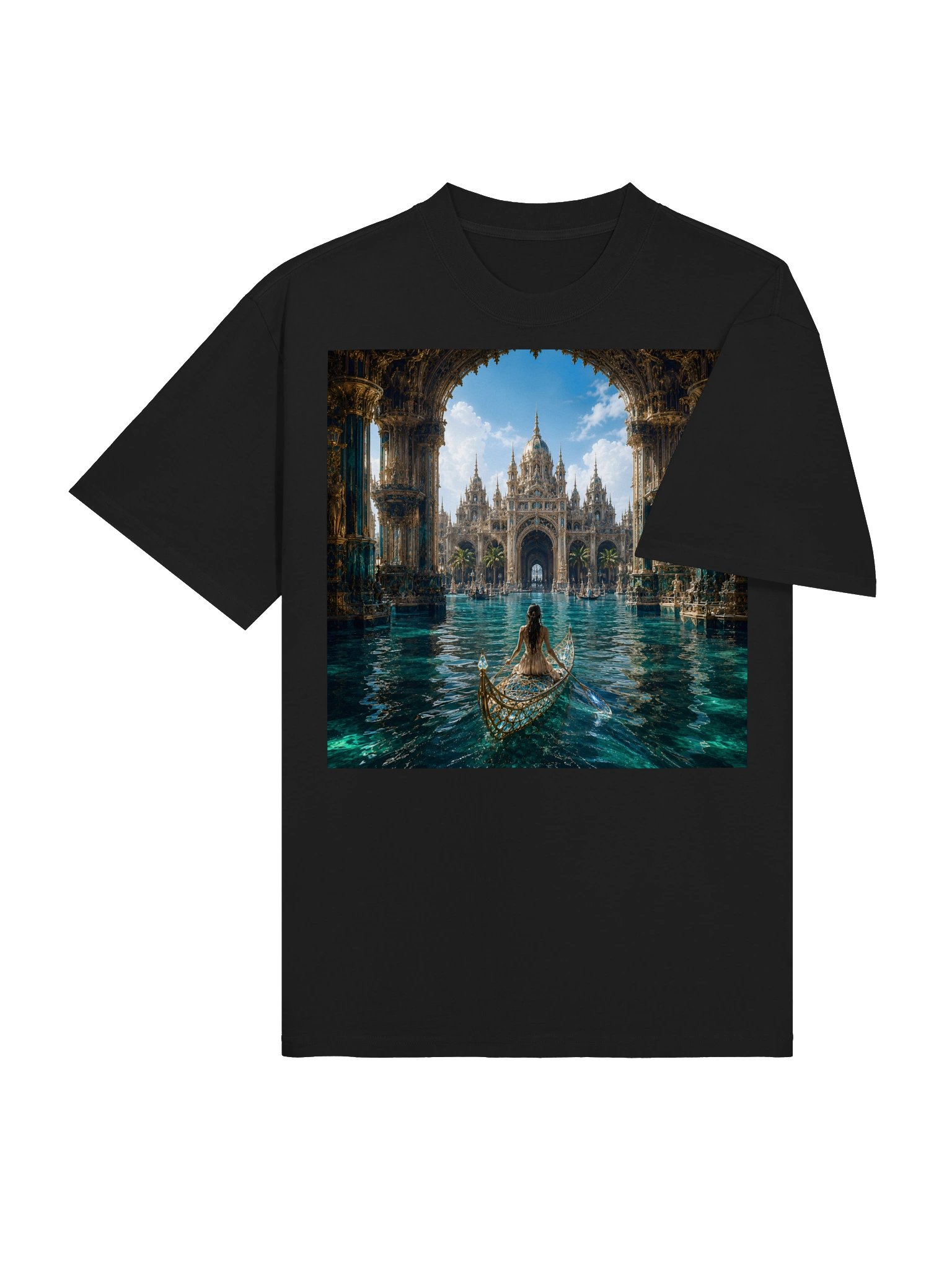 Fantasy Venetian Waterway T-Shirt | Gothic Palace & Crystal Boat | Unisex Oversized product image (5)
