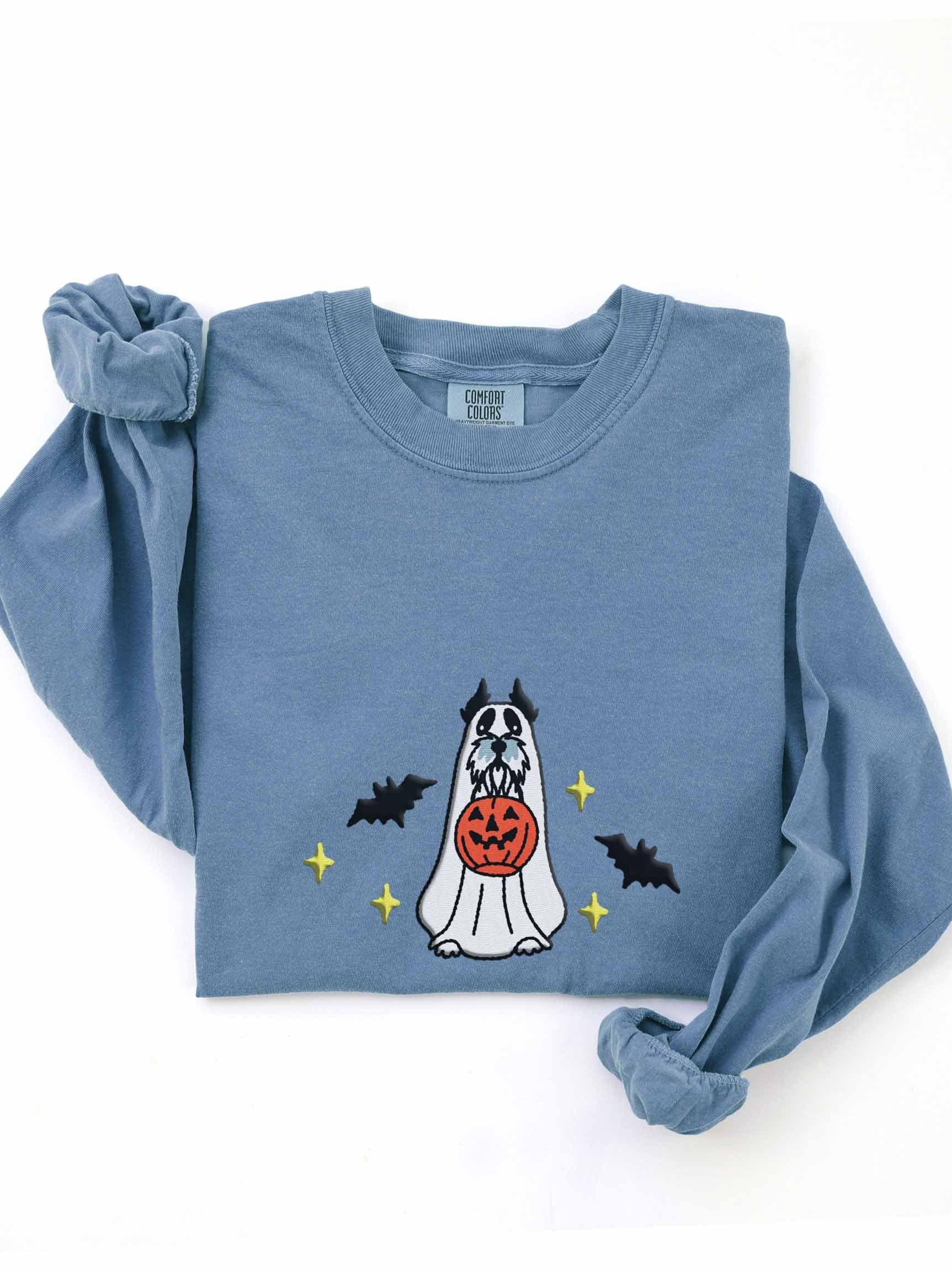 Halloween Standard Schnauzer(Black & Silver, Cropped Ears) Embroidered Long-Sleeve T-Shirt product image (1)