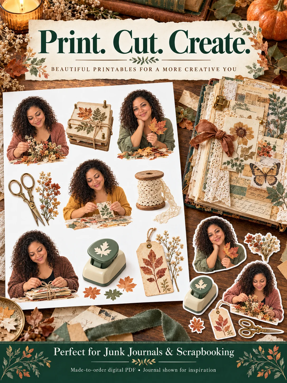 Personalized Fall Ephemera for Junk Journals: 40 Printable PDF Pages of Vintage Autumn Scenes, Cozy Decor, Pumpkins, Clothes & Woodland Animals for Scrapbooking, Collage, Mixed Media and Decoupage product image (5)