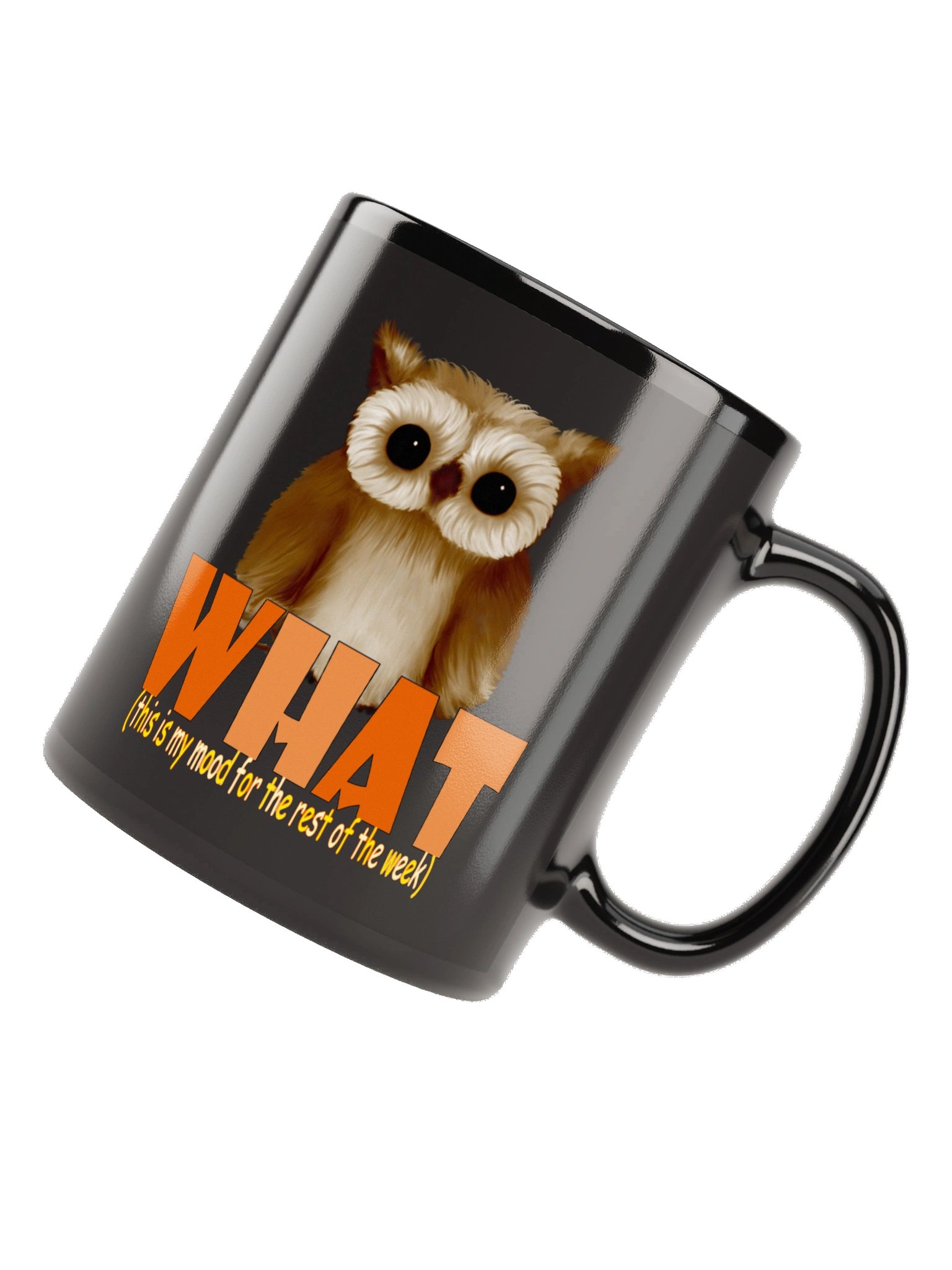 Owl "WHAT" Black Glossy Mug product image (4)