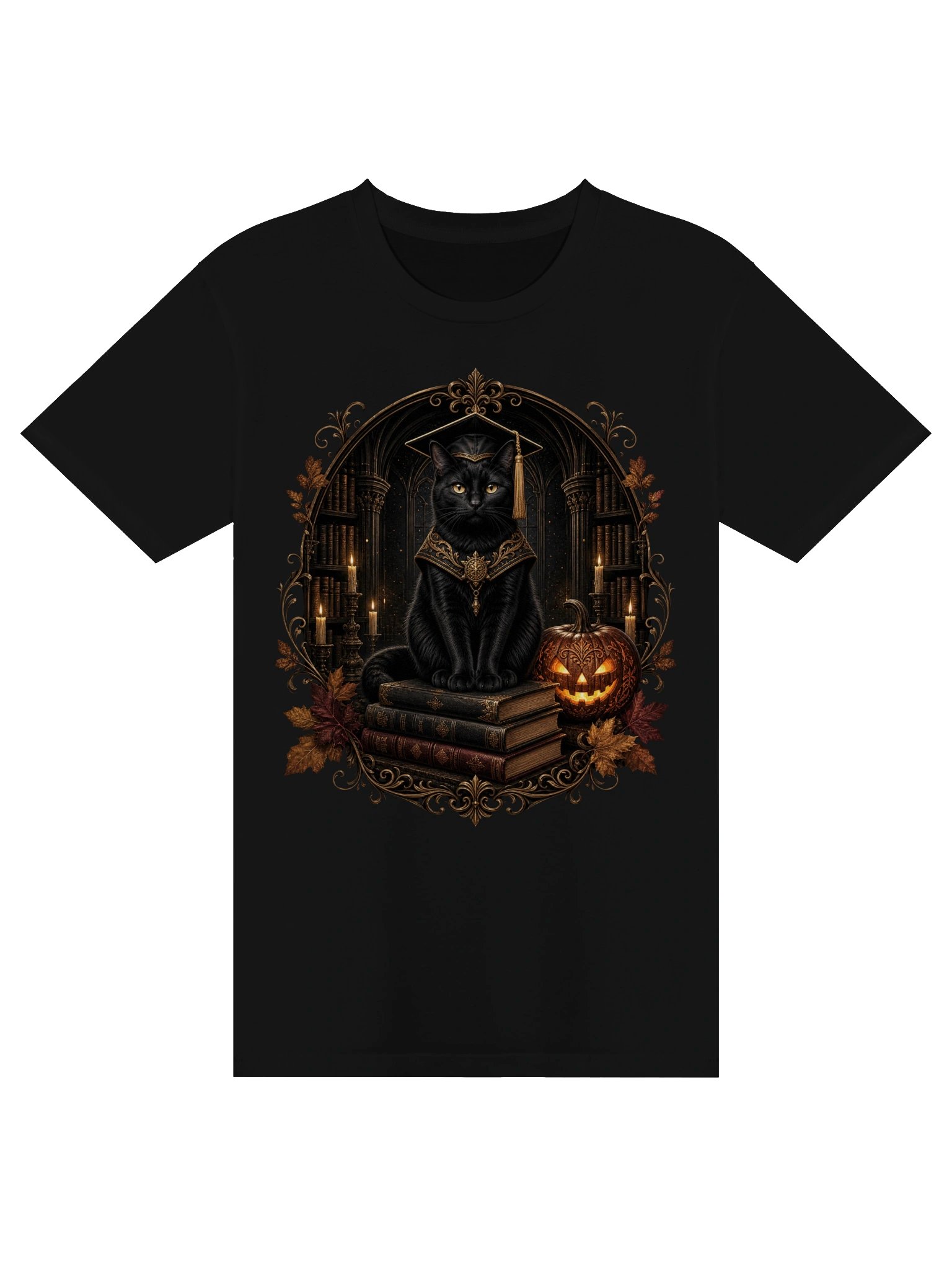 Gothic Cat Scholar Shirt | Vintage Halloween Black Cat & Books Aesthetic Graphic Tee product image (1)