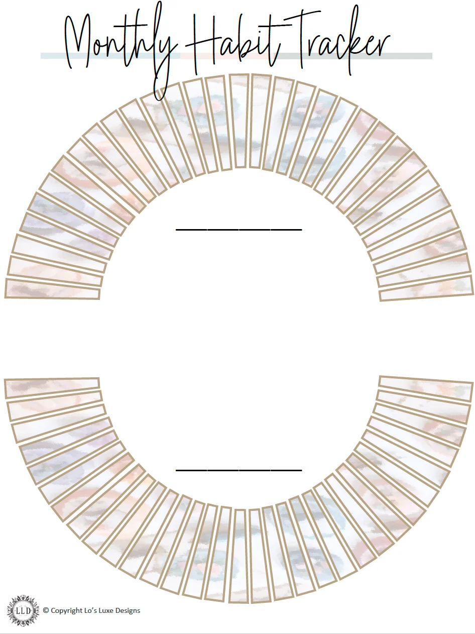 Monthly Habit Tracker - Vintage Semi Circle - 8.5x11 Printable product image (1)