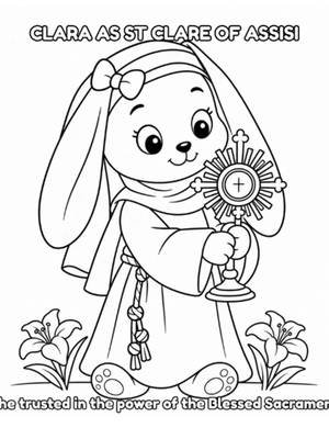 Clara as St. Clare... coloured in with AI whilst waiting for the book to arrive 😊#fyp #coloringbooks #christiancoloringbookamazon #coloringpages