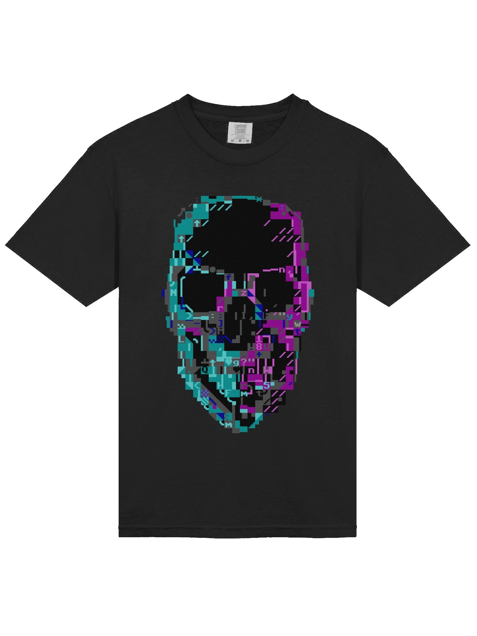 Cyberpunk ASCII Glitch Skull T-Shirt product image (19)