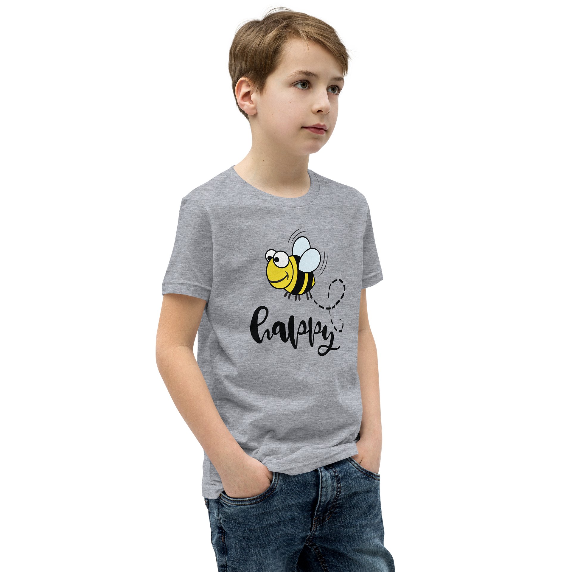 Happy Bee Kids T-Shirt | Cute Bumblebee Graphic Unisex Youth Tee product image (2)