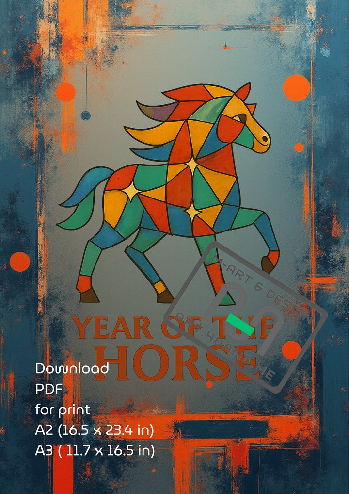 Year of the Horse Poster (2.edit) – Vibrant Zodiac Art (A2/A3 PDF Download), Digital Product product image (1)