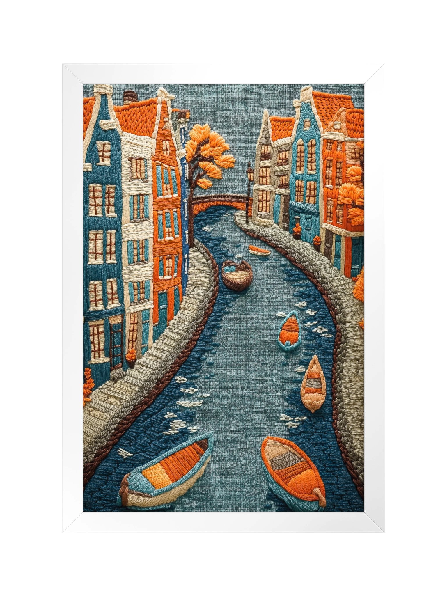Along the Canals of Bruges | Embroidery-Style Wall Art — Framed Print product image (1)