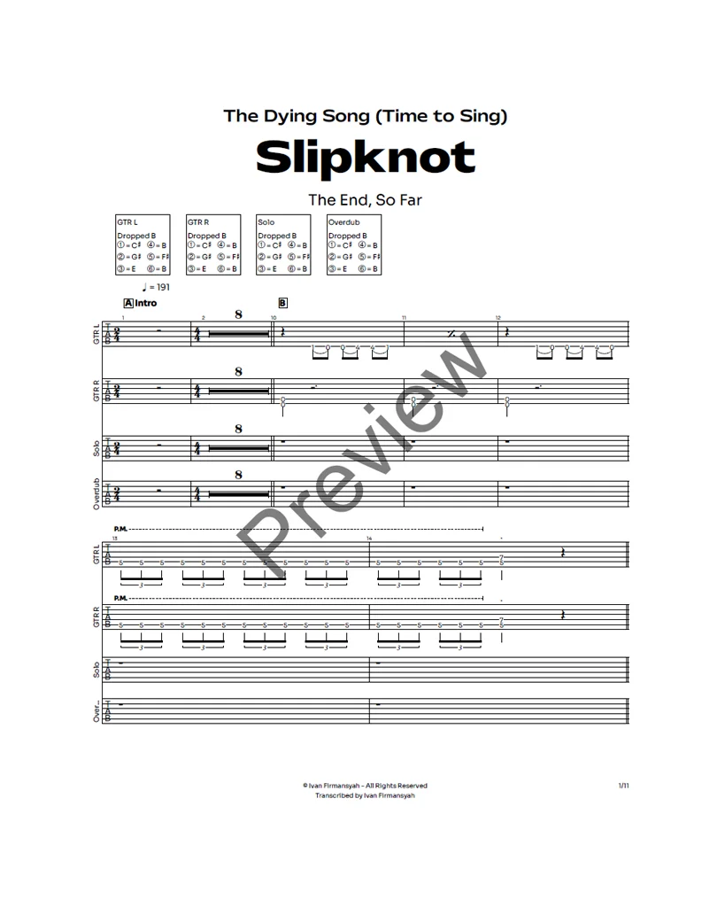 Slipknot - The Dying Song (Time to Sing) Complete Guitar Tab product image (2)