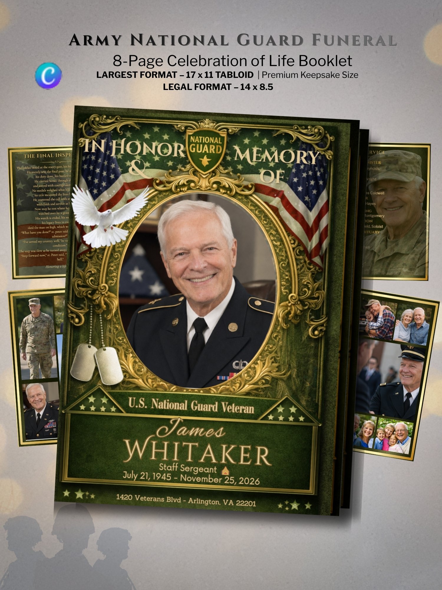 8-Page Army National Guard Funeral Program Template 17x11 & 14x8.5 with QR Code product image (10)