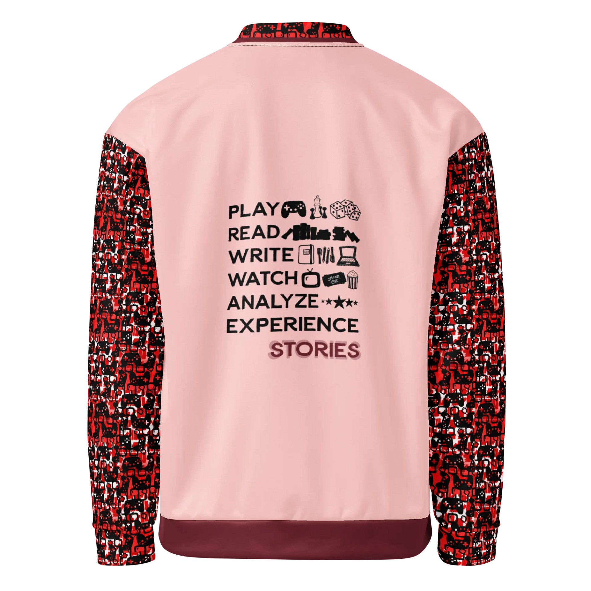 Experience Stories Unisex Bomber Jacket (Red, Coral, and Black) product image (1)