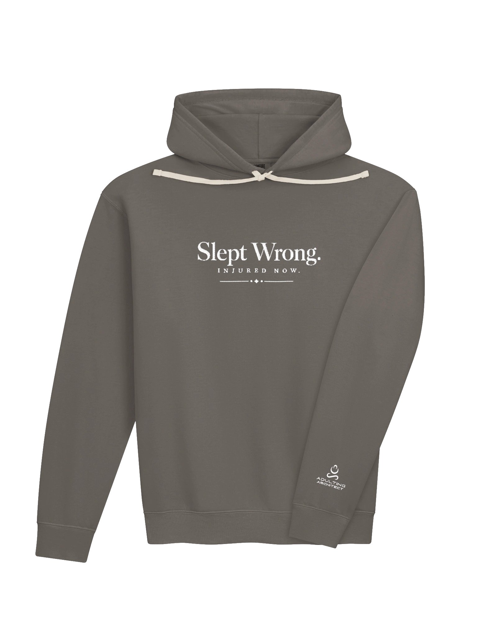 “Slept Wrong. Injured Now.” — Unisex Garment-Dyed Fleece Hoodie product image (3)