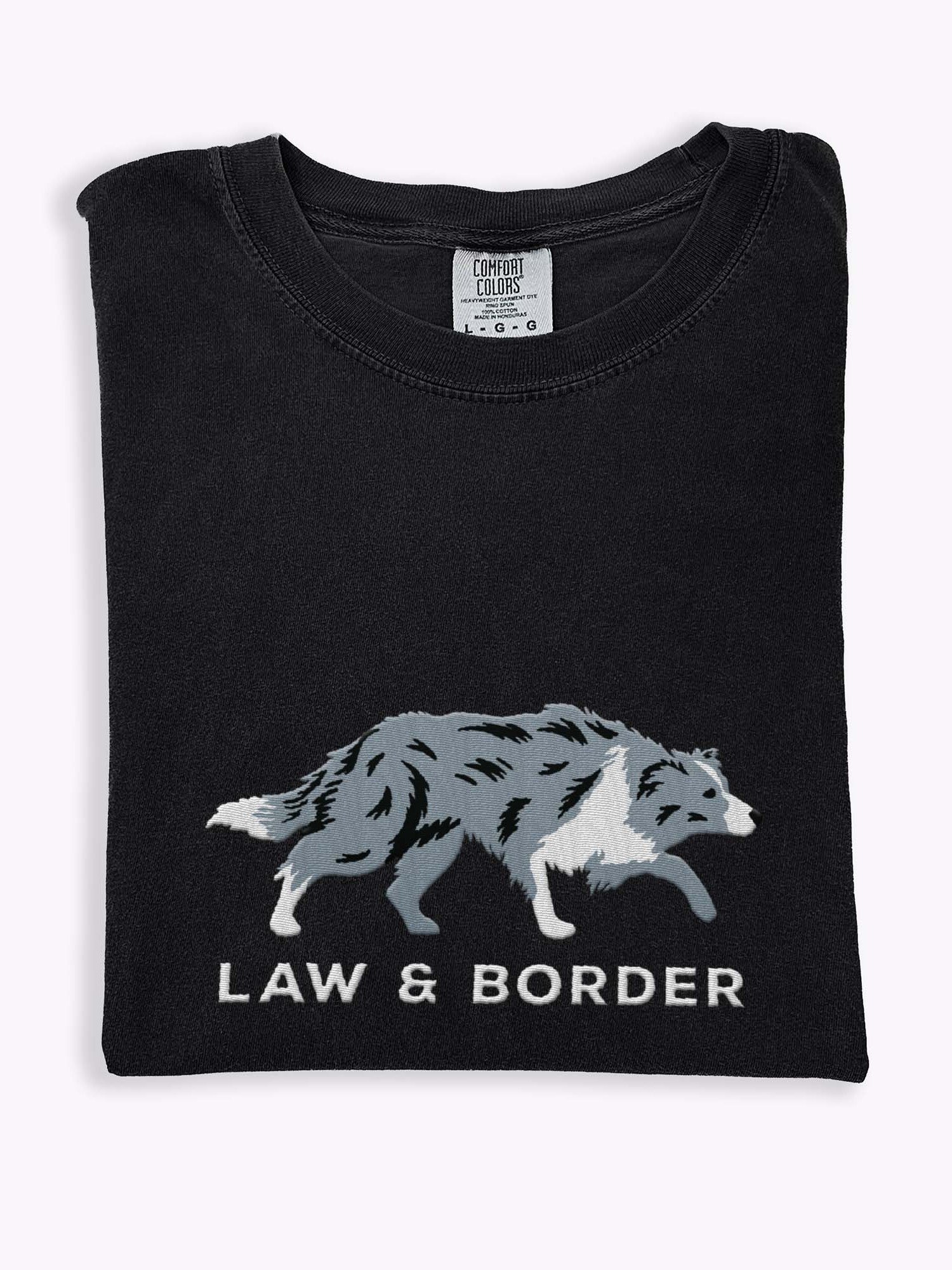 Law and Border T-Shirt(Embroidered) of a Border Collie(Blue Merle) product image (2)