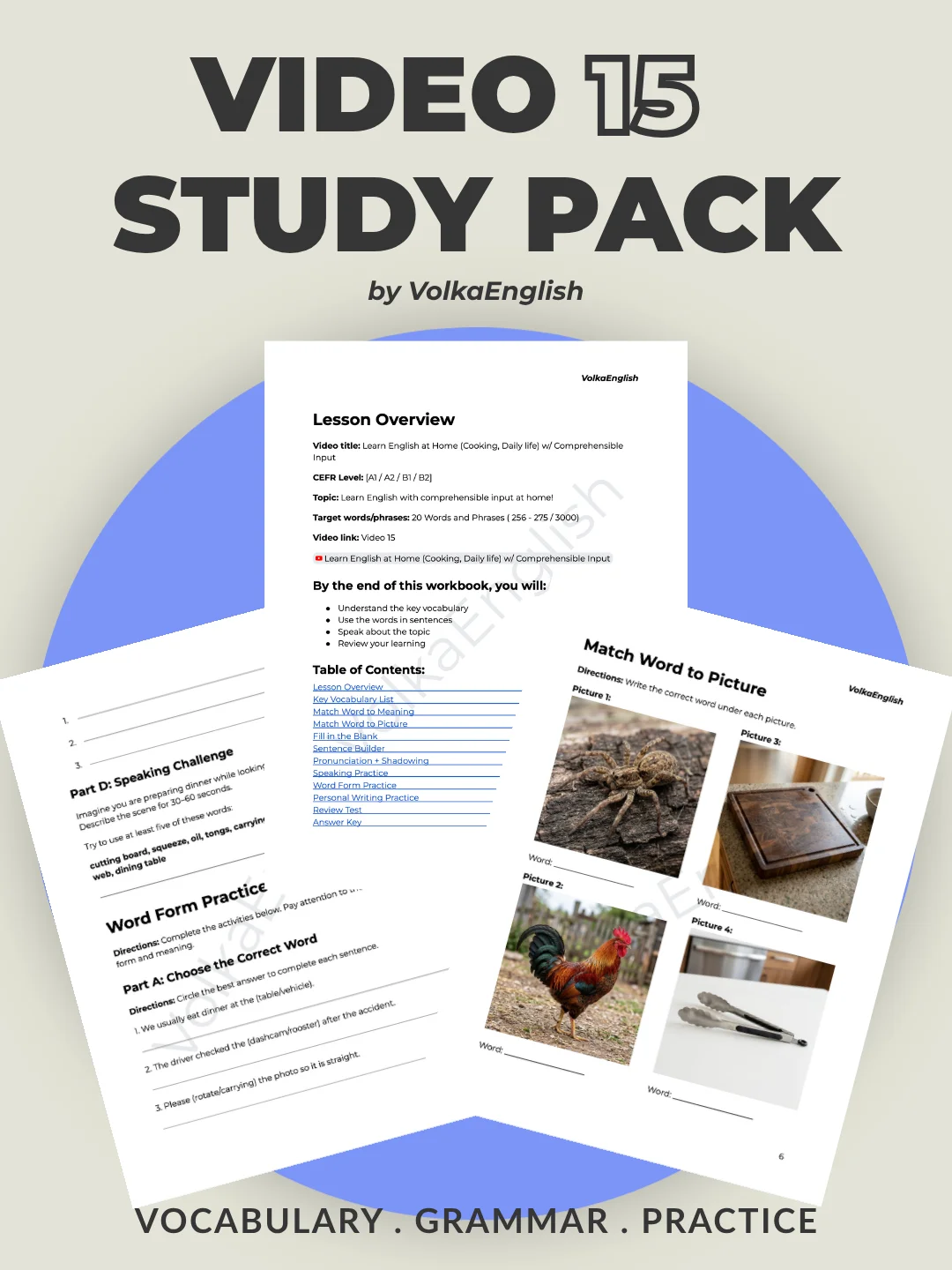 Learn English at Home (Cooking, Daily life) w/ Comprehensible Input - Video 15 Study Pack product image (1)