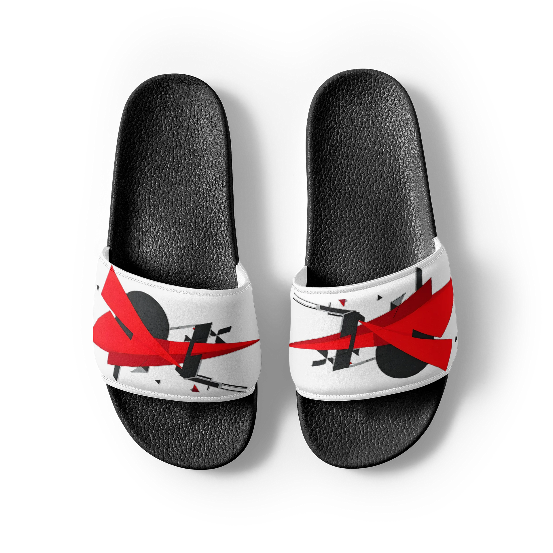 Abstract Red Bolt – White & Black Man Slide Sandals product image (3)