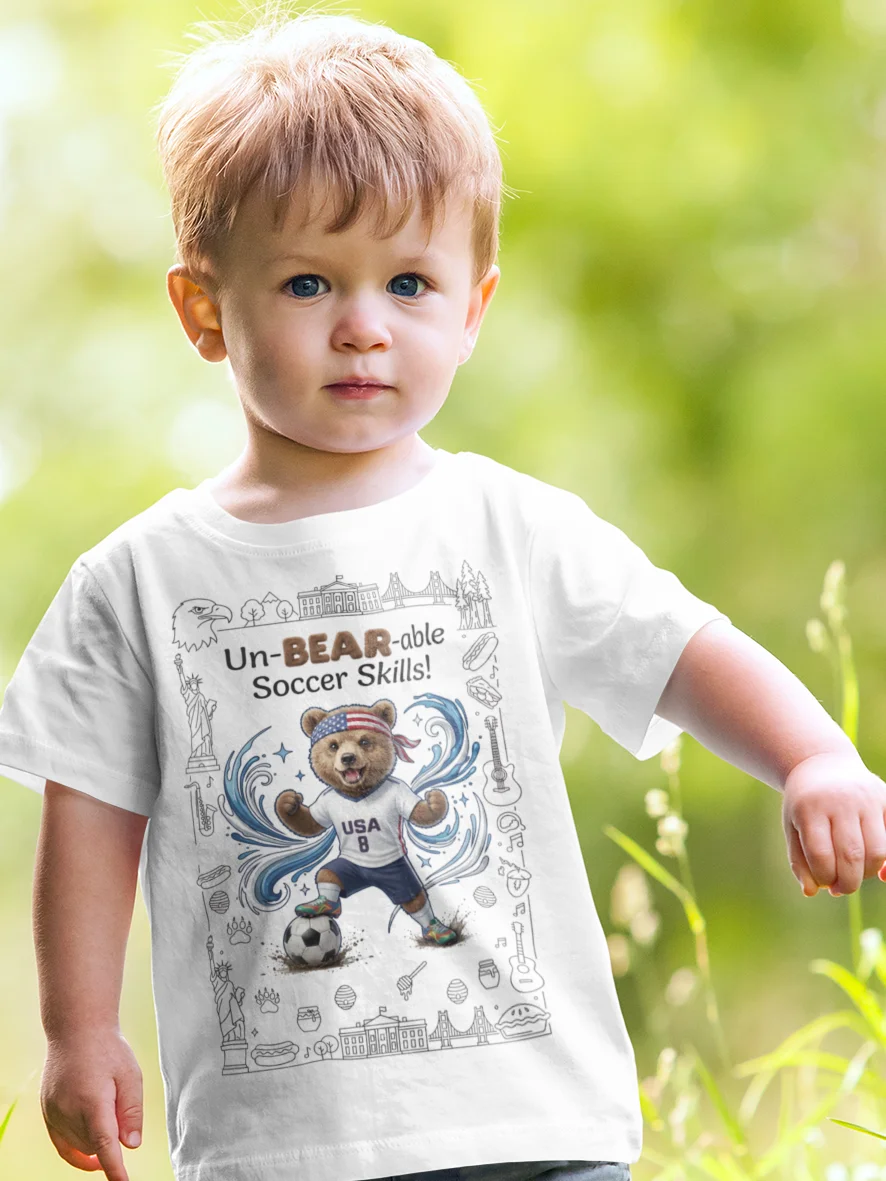 USA Soccer Bear Kids T-Shirt - Un-BEAR-able Soccer Skills product image (9)