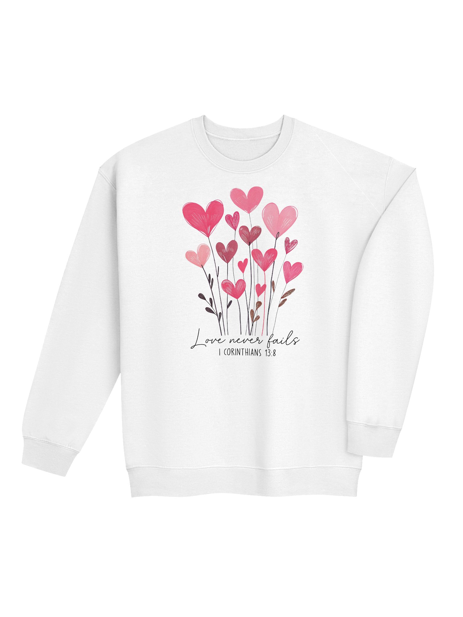 “Love Never Fails” Sweatshirt — 1 Corinthians 13:8 product image (4)