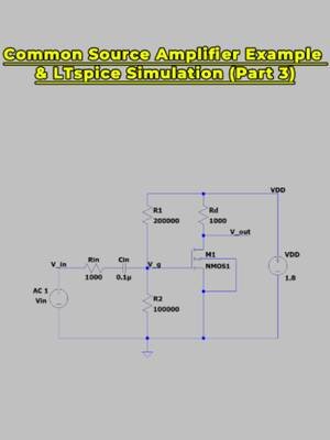 Common Source Amplifier Design & LTspice Simulation (Part 3) - Clearly Explained This video concludes the Common Source Amplifier analysis and design series by building the complete circuit in LTspice and comparing the simulation results with the analytical calculations from Parts 1 and 2. The schematic is created step by step, including the resistors, capacitors, voltage sources, NMOS transistor, and SPICE directives. An .op analysis is then performed to verify the DC operating point and confirm the results from Part 1. Finally, an .ac frequency sweep is used to verify the transfer function, poles, zeros, magnitude response, and phase response derived in Part 2. This provides a complete connection between hand analysis and circuit simulation, demonstrating how LTspice can be used to validate amplifier design and frequency-response calculations. Perfect for students studying common-source amplifiers, LTspice, MOSFET design, small-signal analysis, transfer functions, poles and zeros, AC analysis, and frequency response. Check out my other videos: https://www.youtube.com/watch?v=MPwORR-VKwM Check out my full playlist on Analog Electronics: https://www.youtube.com/watch?v=IEzq1-rZwtI&list=PLBbMkHgmCUDNGZ0V0JPmTRrdMIGOBXLL_&index=14    **YOU CAN BUY MY MERCH HERE** https://professorgovalla.com/ **FOLLOW MY SOCIALS** YouTube: https://www.youtube.com/@ProfessorGovalla Instagram: https://www.instagram.com/professorgovalla TikTok: https://www.tiktok.com/@professorgovalla Facebook: https://www.facebook.com/professorgovalla