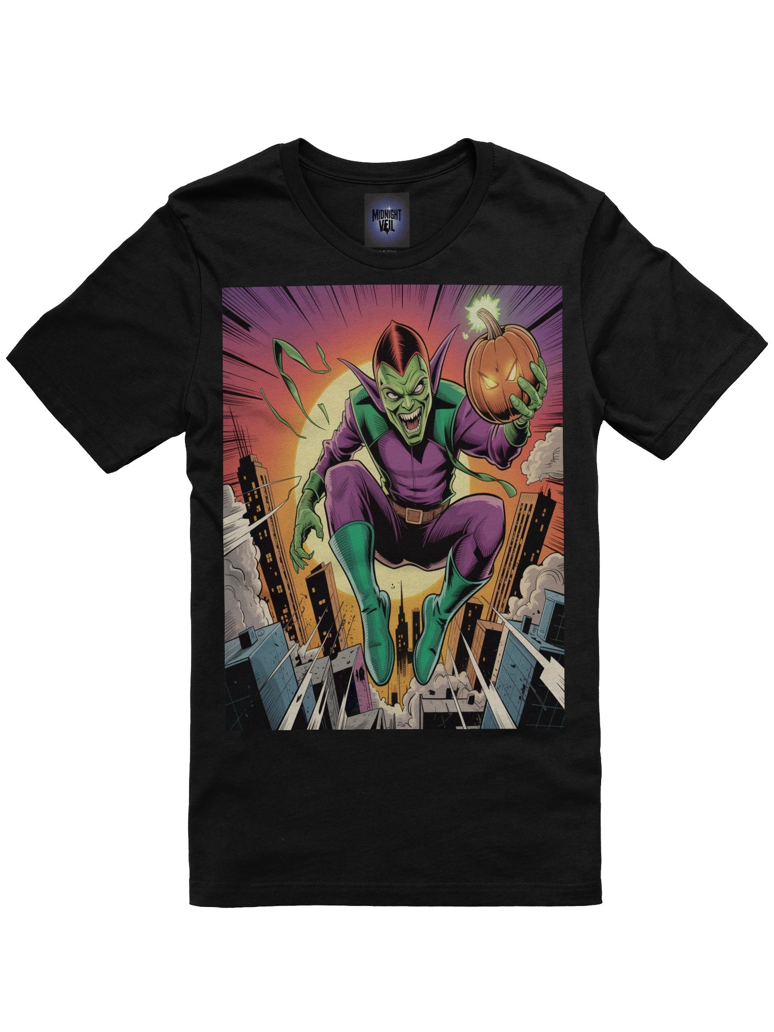Green Goblin Twilight Terror Supersoft T-Shirt – Pumpkin Siege Sunset product image (3)