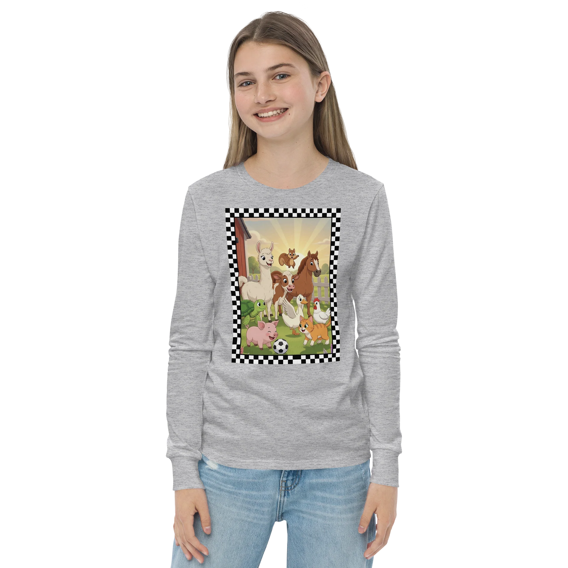 Cute Farm Animal Soccer Cartoon Youth Long Sleeve Tee product image (2)