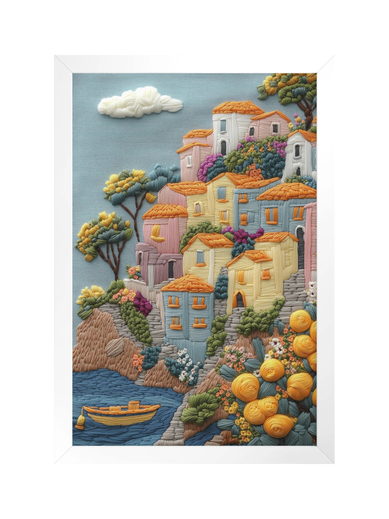 A beautiful Coast of Amalfi | Embroidery-Style Wall Art — Framed Print product image (9)