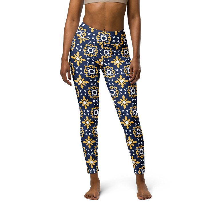 Bold Blue and Yellow Ornament Pattern High-Waist Leggings product image (1)