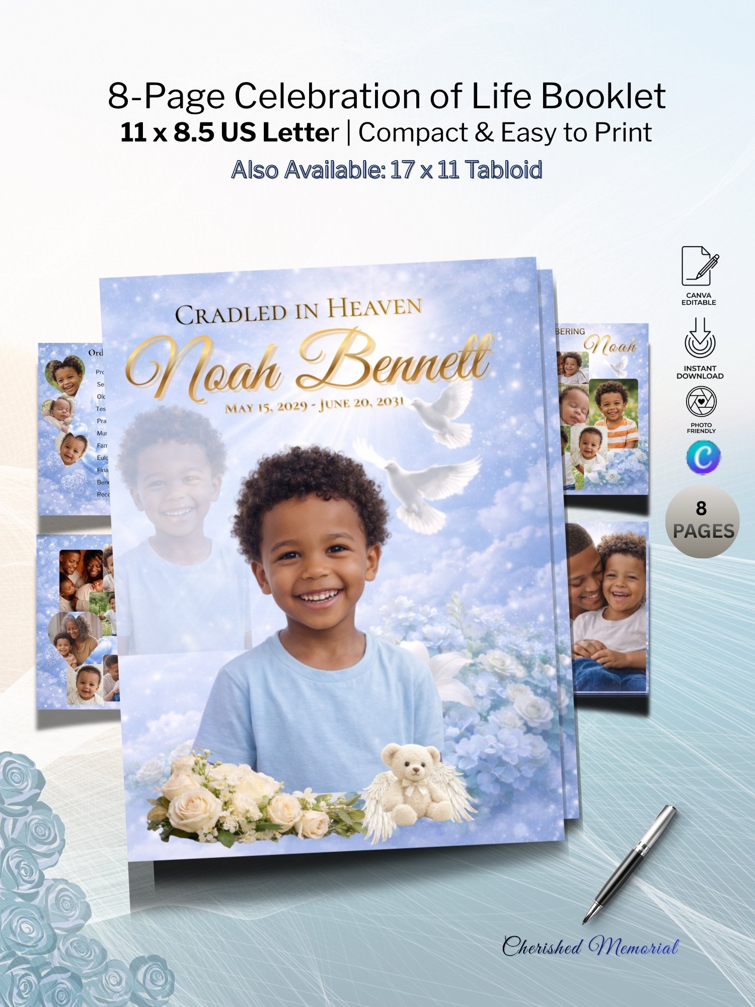 8-Page Baby Celebration of Life Booklet - Infant Funeral Program Template & Child Homegoing Service (Canva) product image (1)