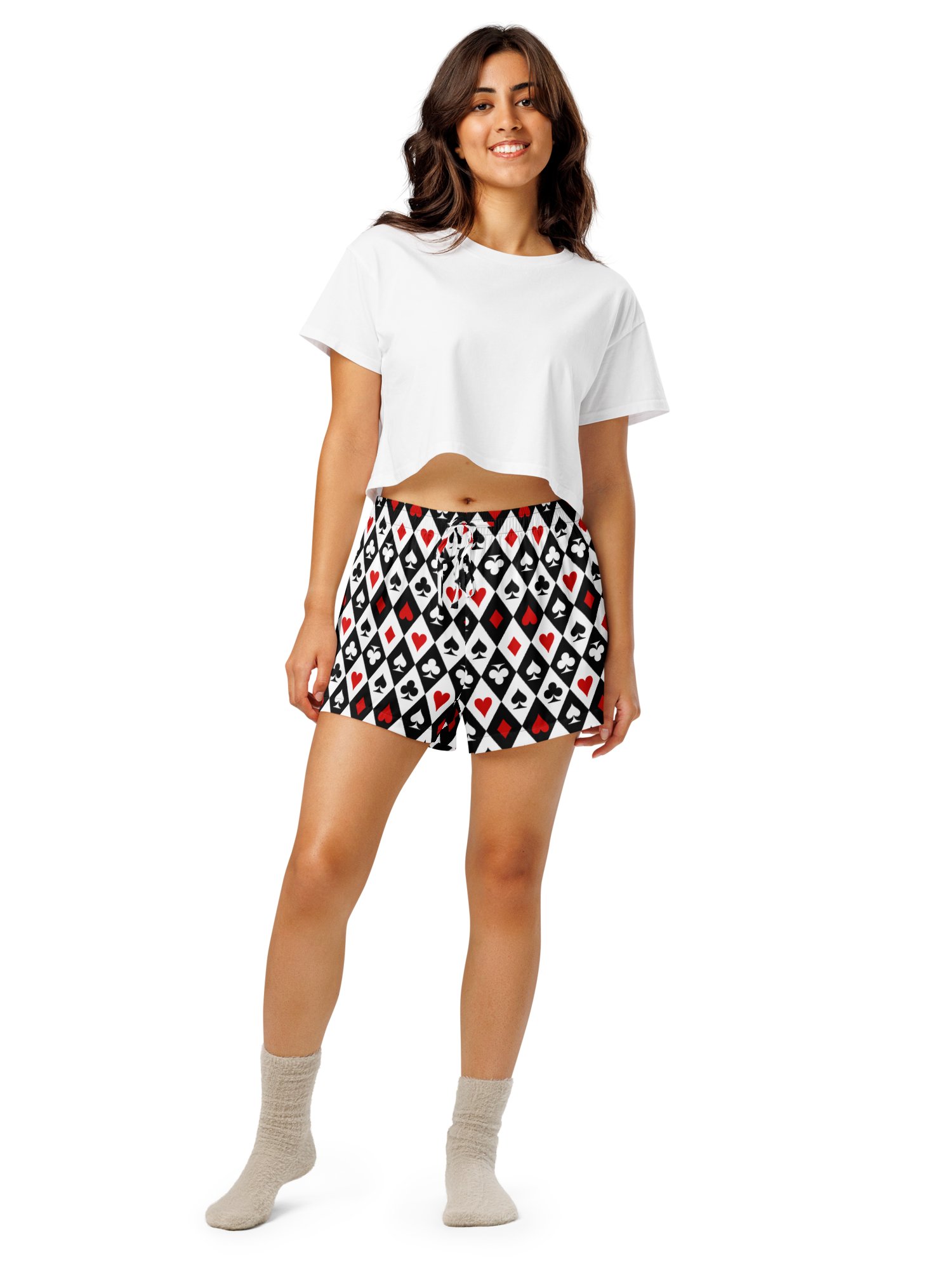 Retro Playing Card Suits Argyle All-Over Print Pajama Shorts product image (6)