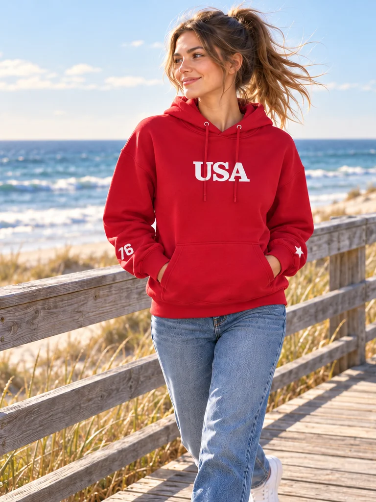 The USA Heritage Embroidered Hoodie — Red product image (5)