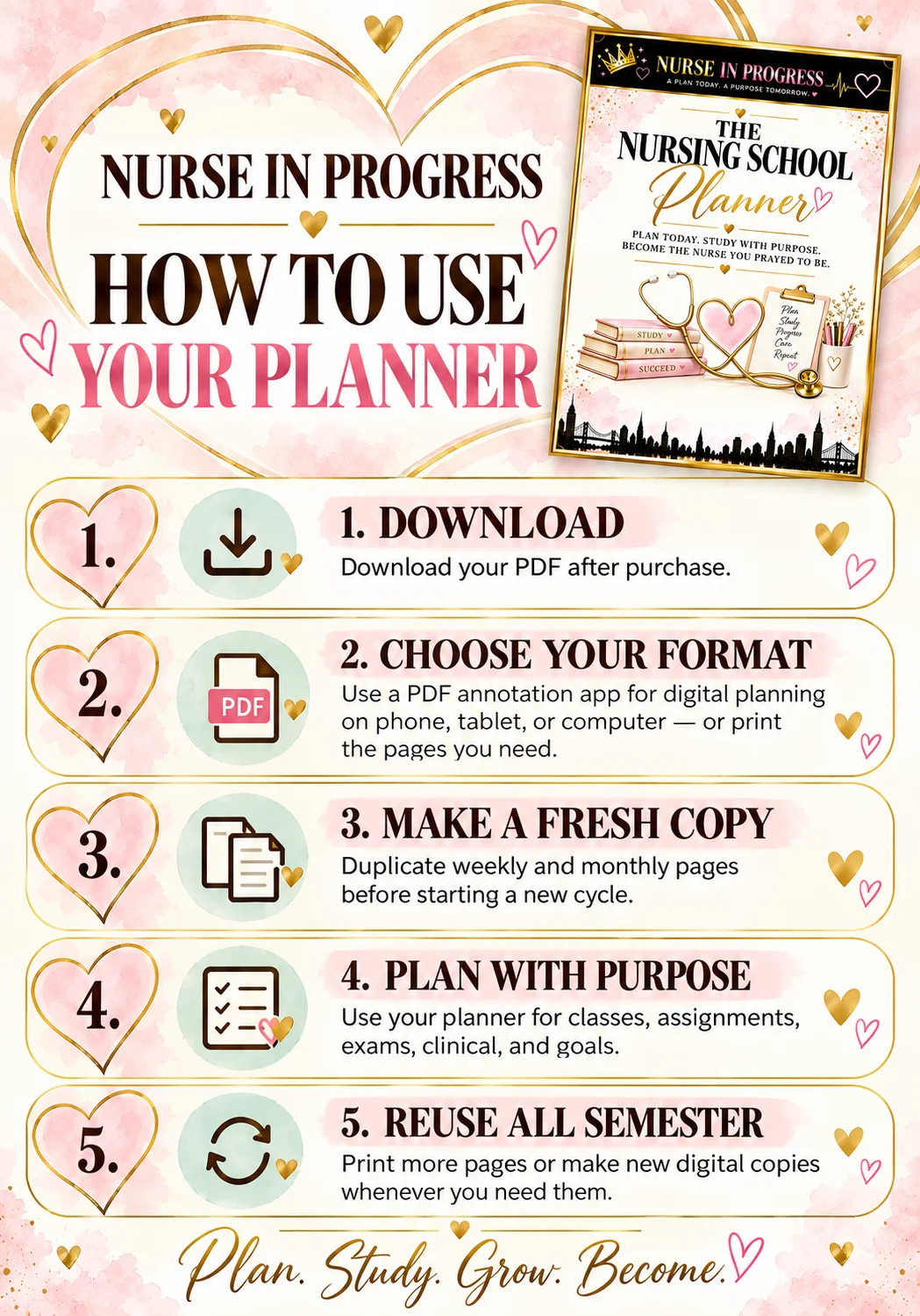 Nurse in Progress — Soft Luxe Nursing Student Planner product image (4)