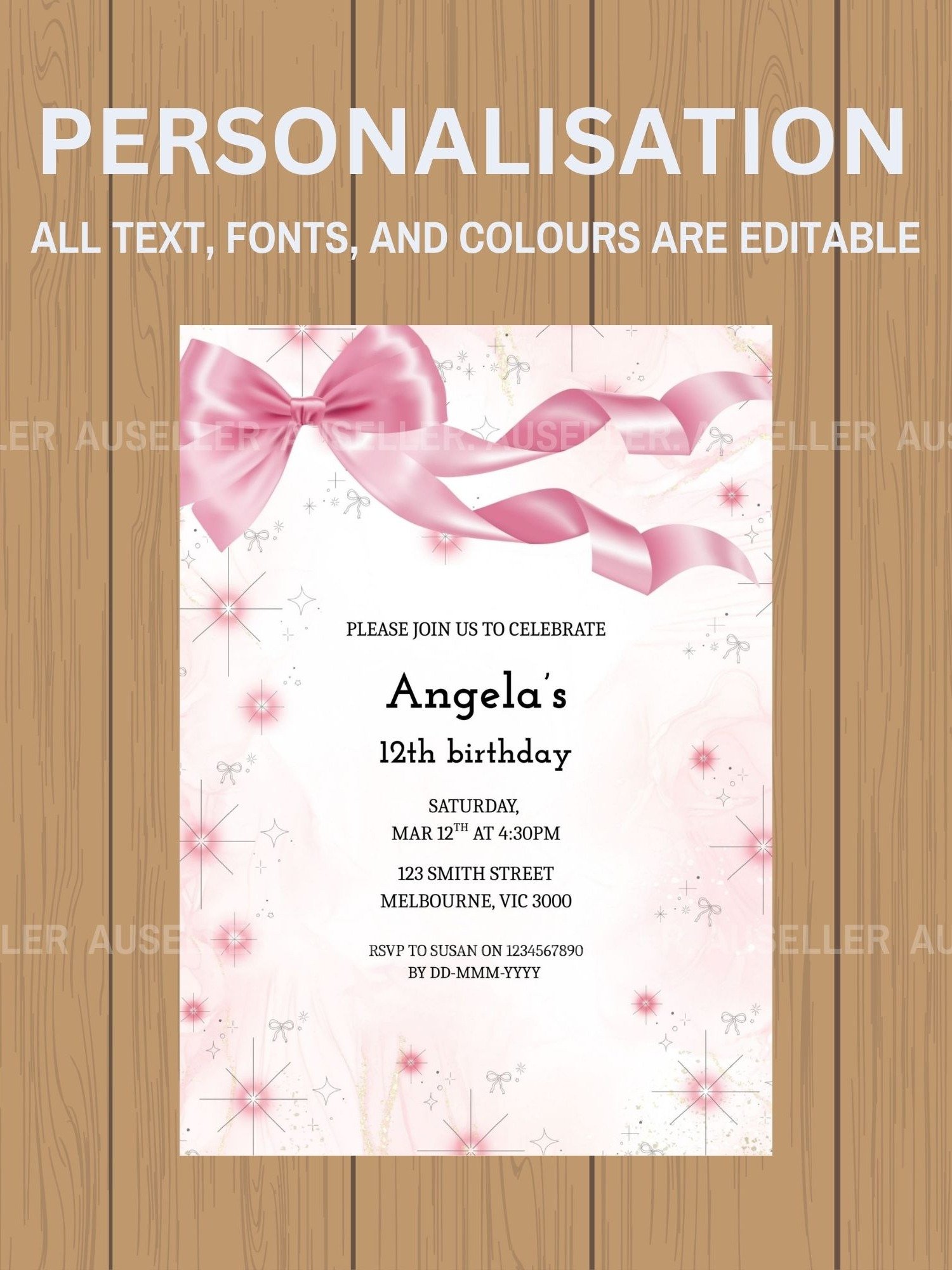 Pink Bow Birthday Invitation product image (5)