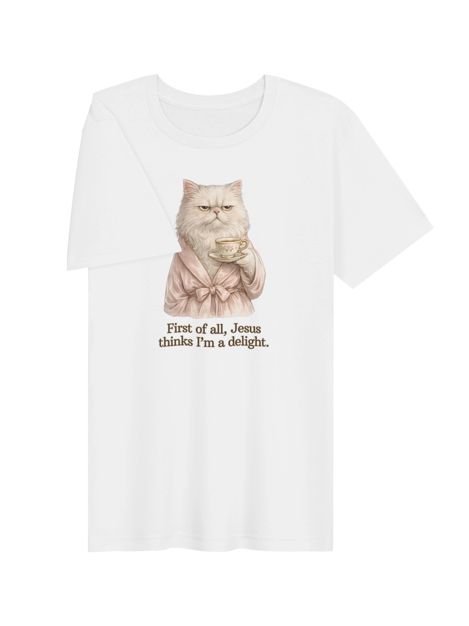 Funny Christian Cat Shirt, First of All Jesus Thinks I'm a Delight T-Shirt, Grumpy Persian Cat Tee, Faith Humor Shirt, Bella Canvas SuperSoft Tee product image (5)