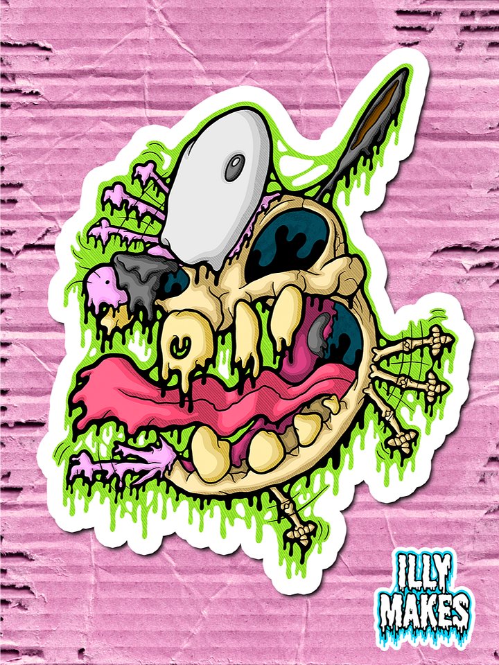 Drippy Retro Coward Dog Skull Sticker product image (1)