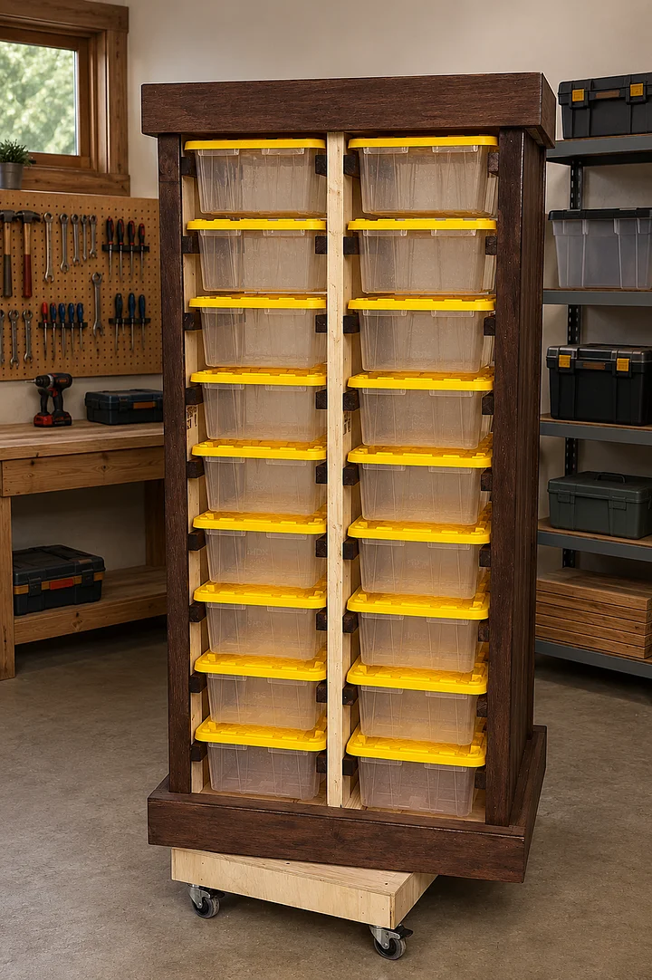 Mobile Rotating Organizer Digital Build Plans, Tote Storage Mobile Storage Cart Digital Plans product image (2)
