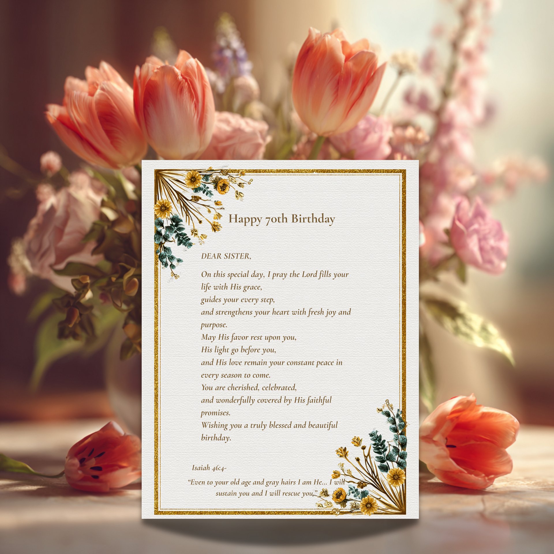 Sister 70th Birthday Card • Christian Blessing Printable with Scripture • Milestone Gift product image (4)