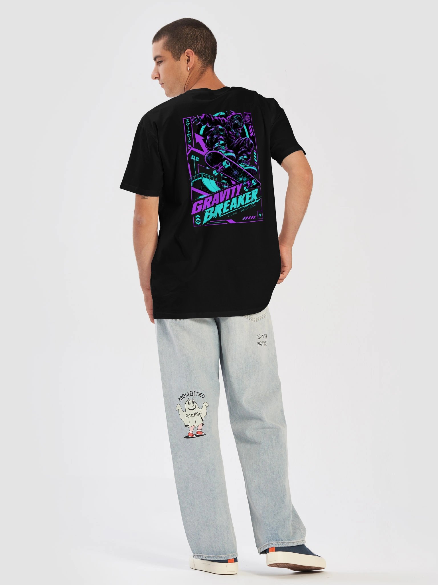 Gravity Breaker Cyberpunk Skater T-Shirt | Japanese Techwear Anime Back Print Tee product image (2)