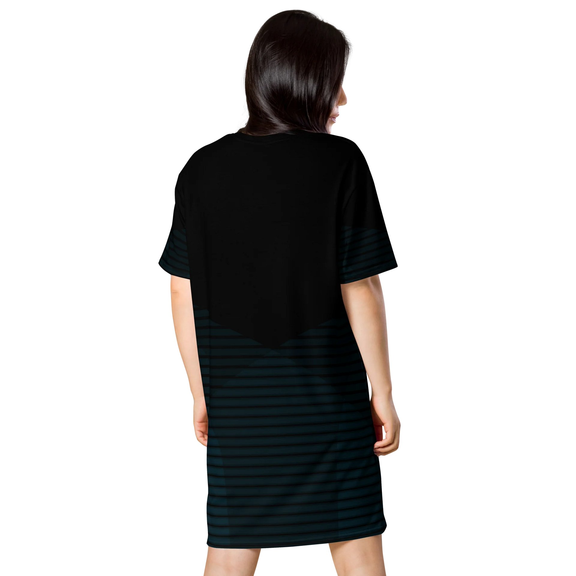 "Oversized Black T-Shirt Dress with Teal Striped Skirt - Sizes 2XS-6XL product image (2)