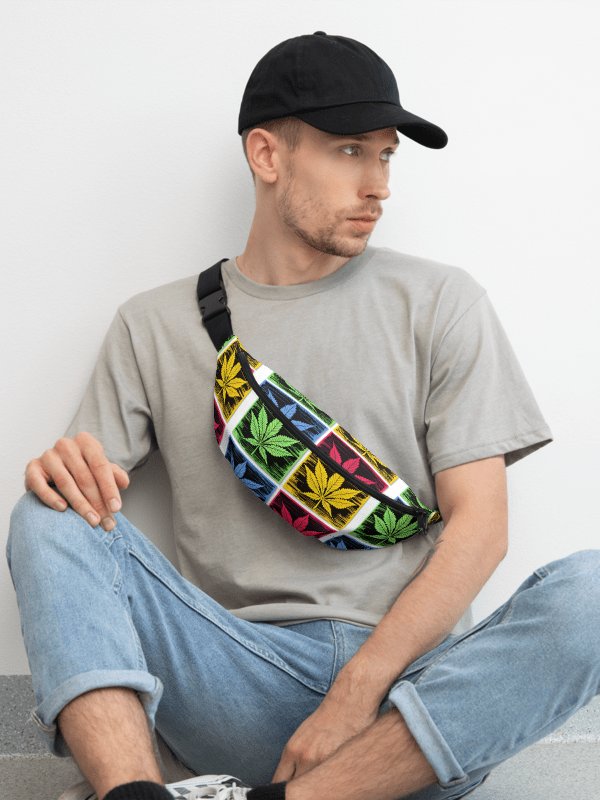 Colorful Leaf Grid All-Over Print Fanny Pack product image (1)